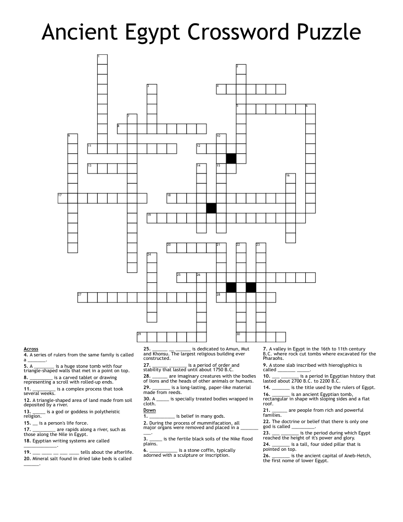 Ancient Egypt Crossword Puzzle