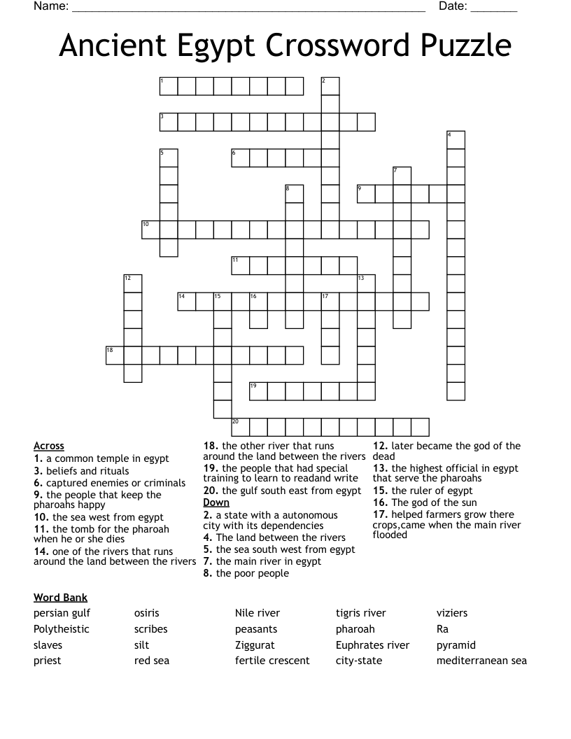 Ancient Egypt Crossword Puzzle