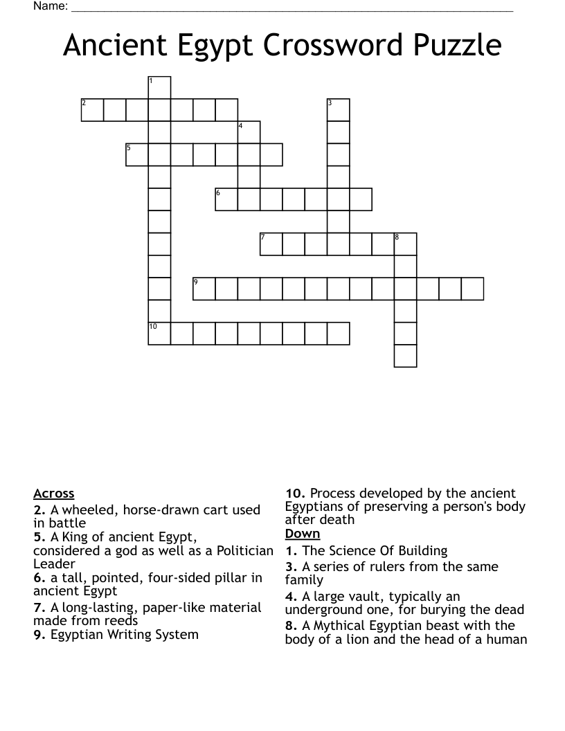 Ancient Egypt Crossword Puzzle 