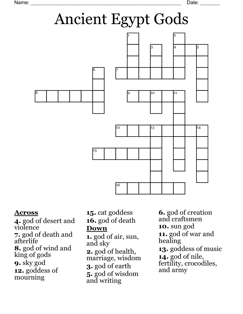Ancient Egypt Gods Crossword