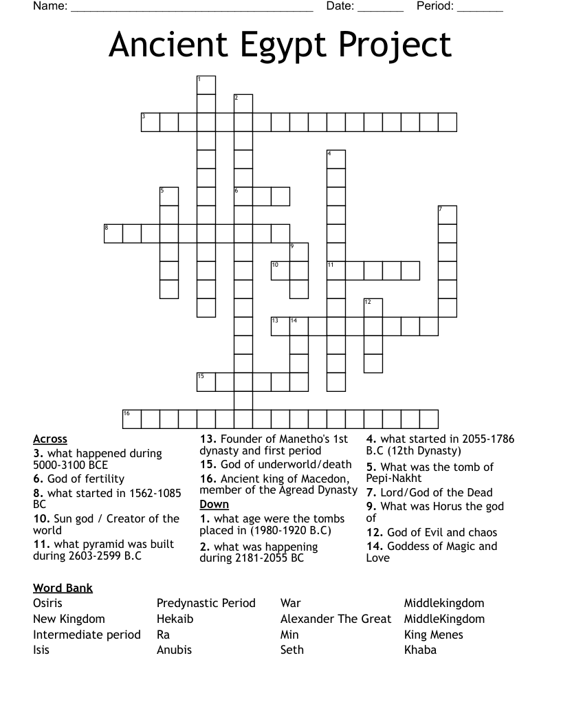 Ancient Egypt Project Crossword