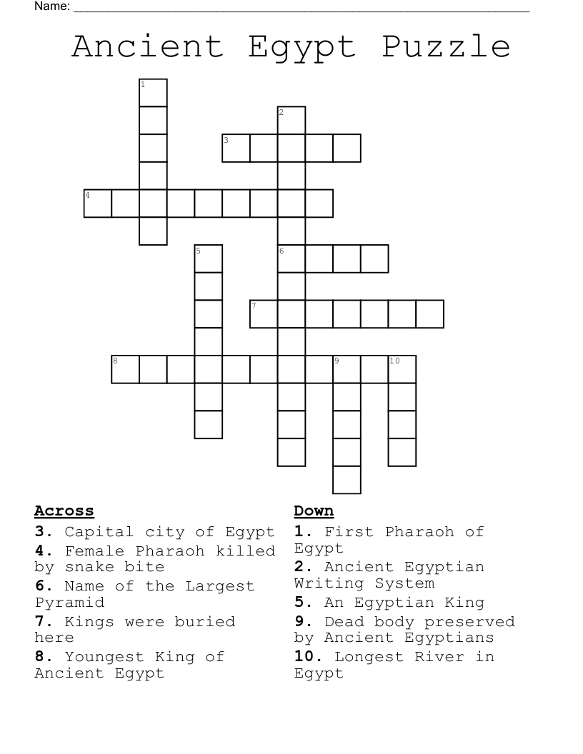 Ancient Egypt Puzzle Crossword