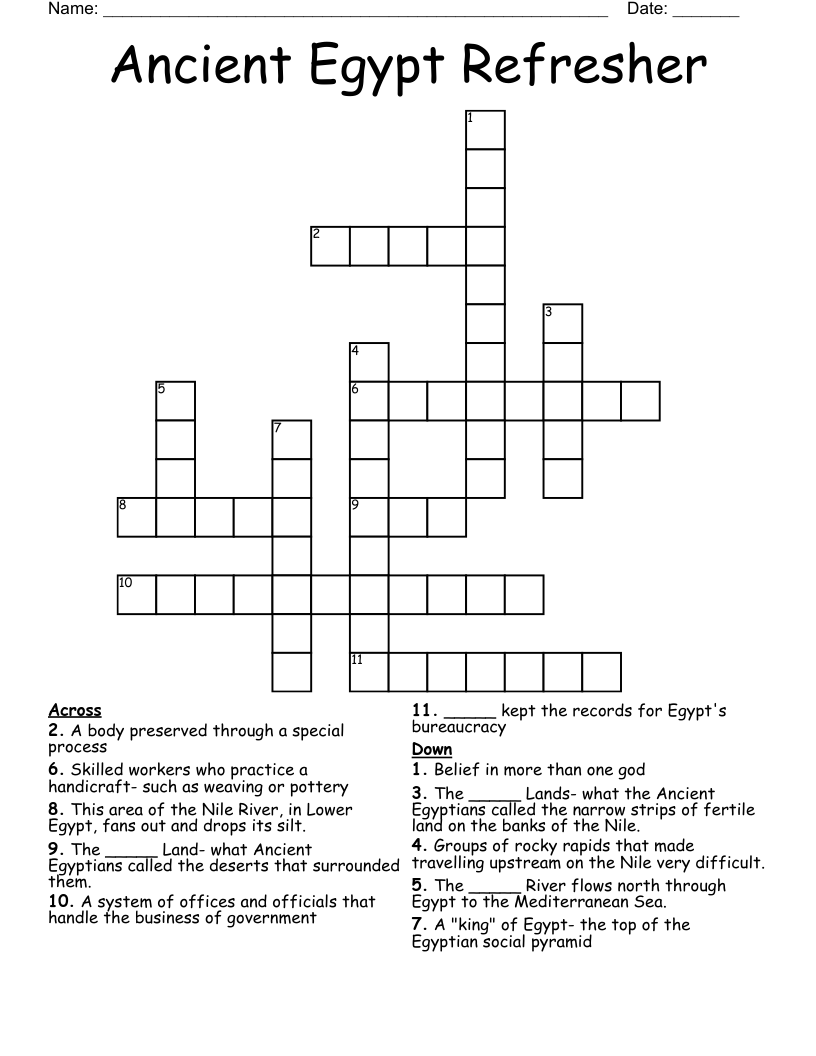 Ancient Egypt Refresher Crossword