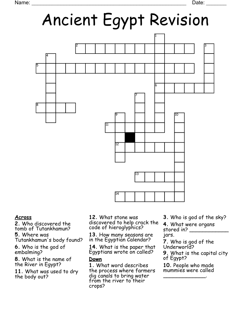 Ancient Egypt Revision Crossword