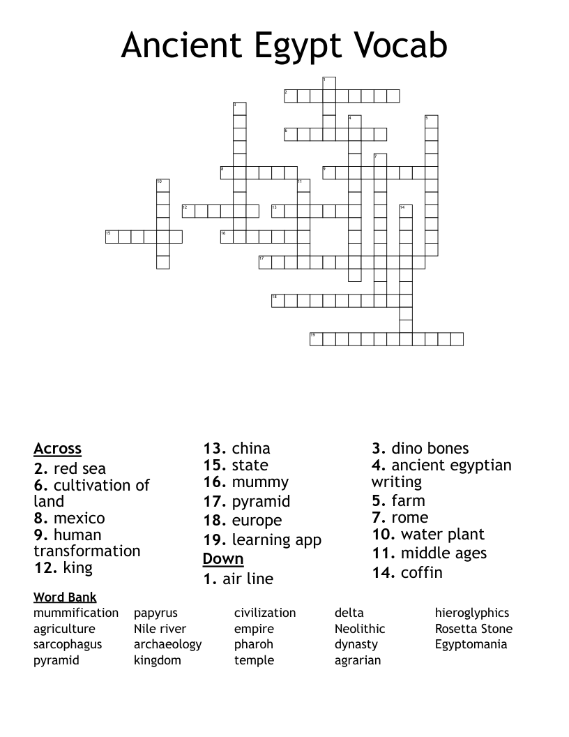 Ancient Egypt Vocab Crossword