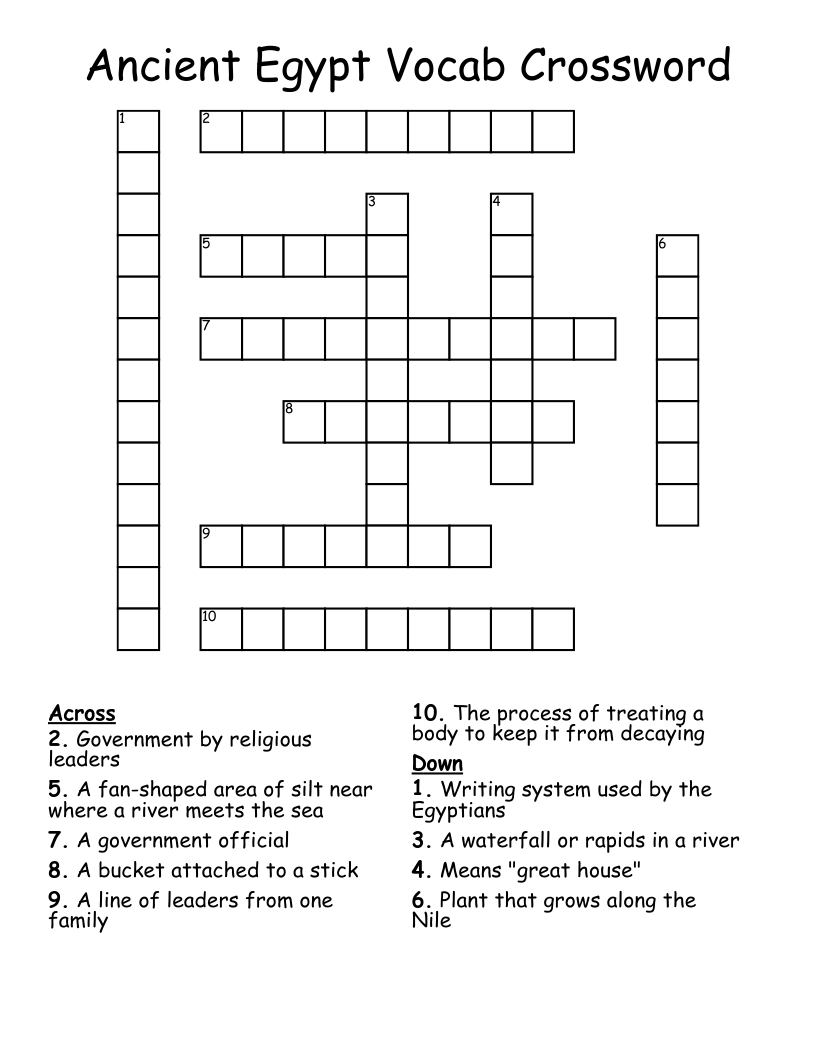 Ancient Egypt Vocab Crossword