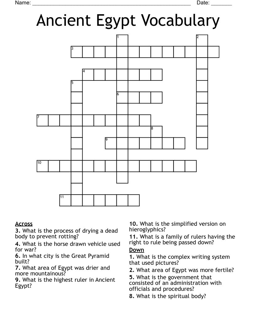 Ancient Egypt Vocabulary  Crossword