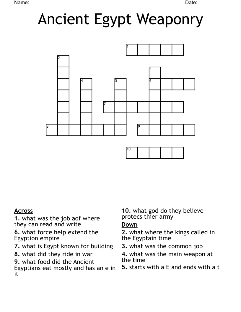 Ancient Egypt Weaponry Crossword