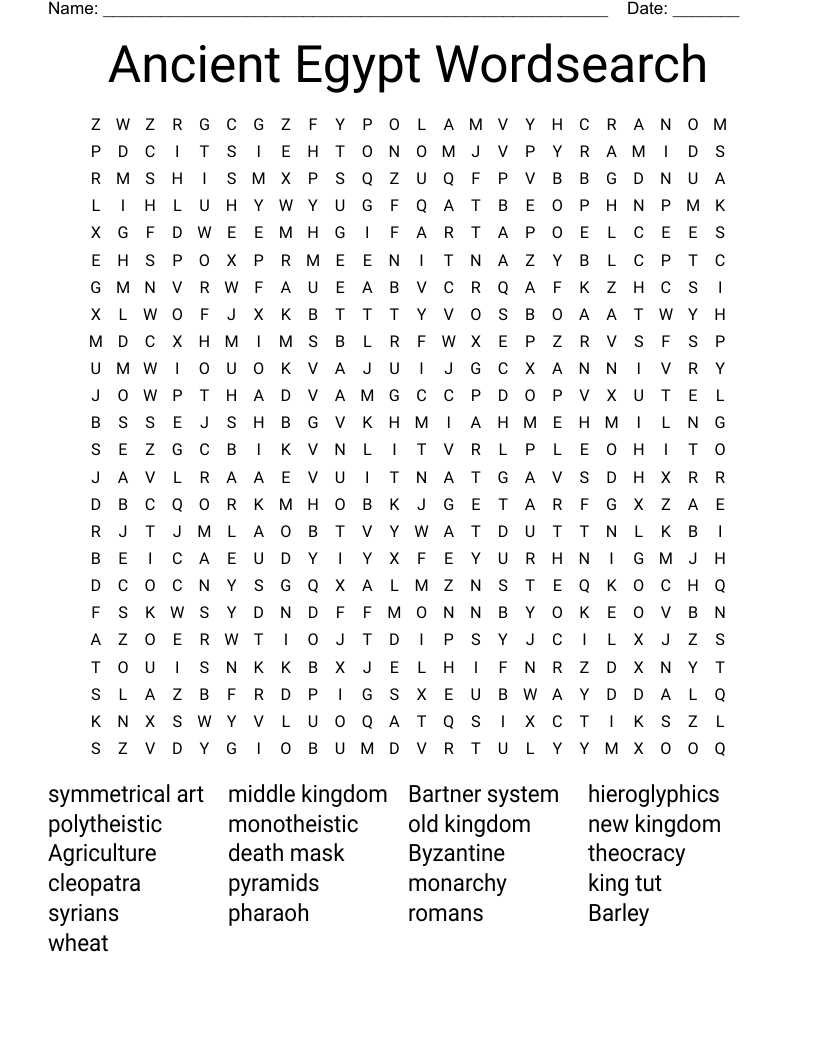 Ancient Egypt Wordsearch