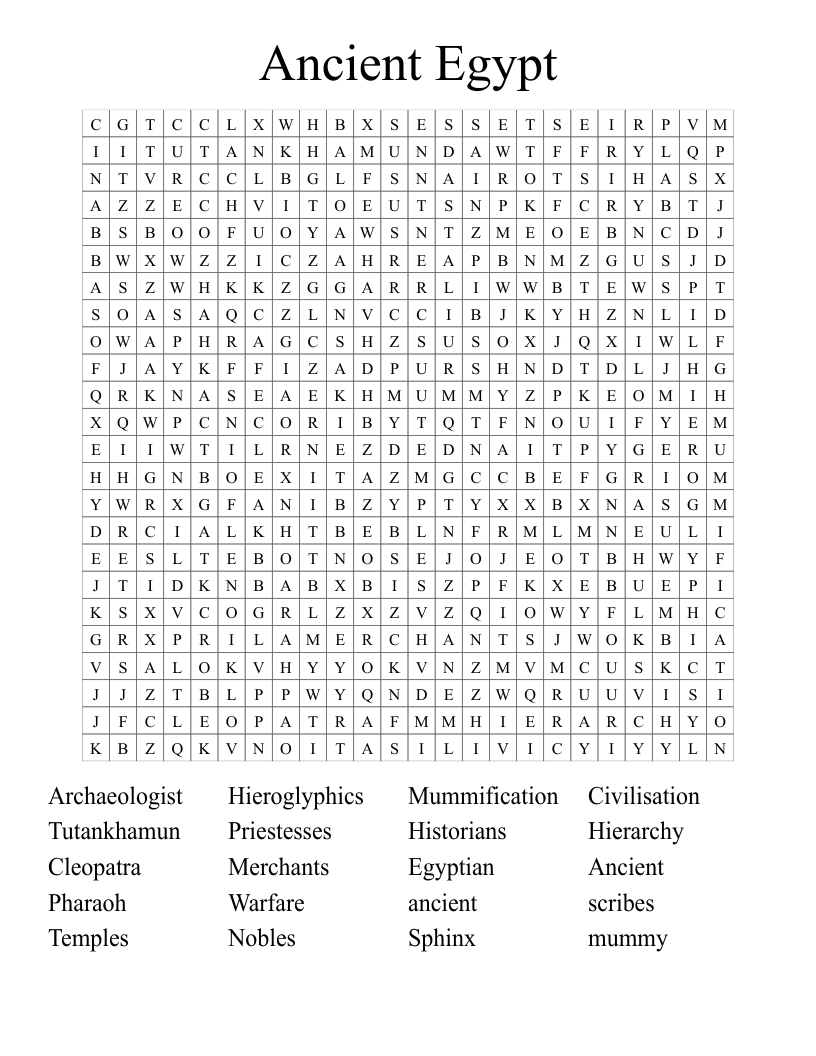 Ancient Egypt  Word Search