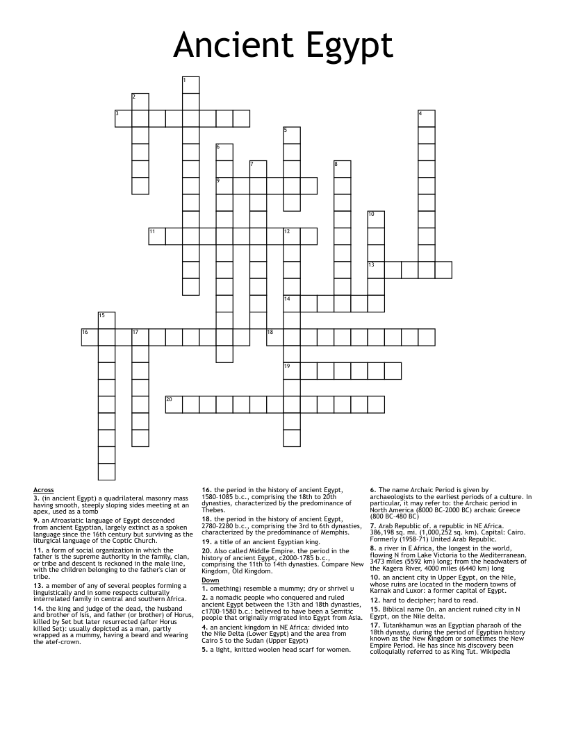 Ancient Egypt  Crossword