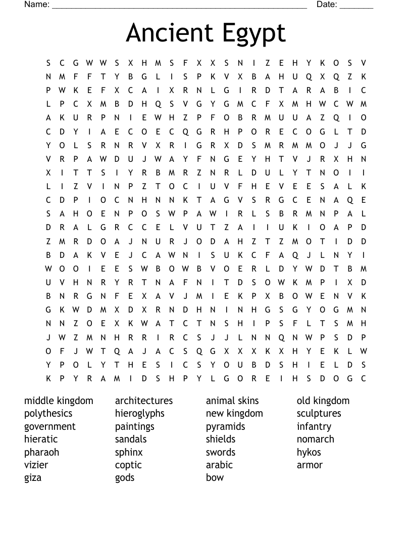 Ancient Egypt  Word Search