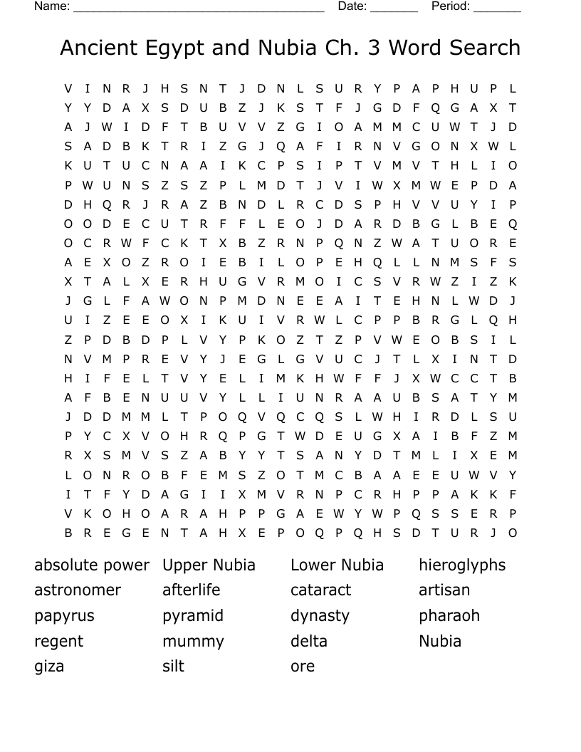 Ancient Egypt and Nubia Ch. 3 Word Search