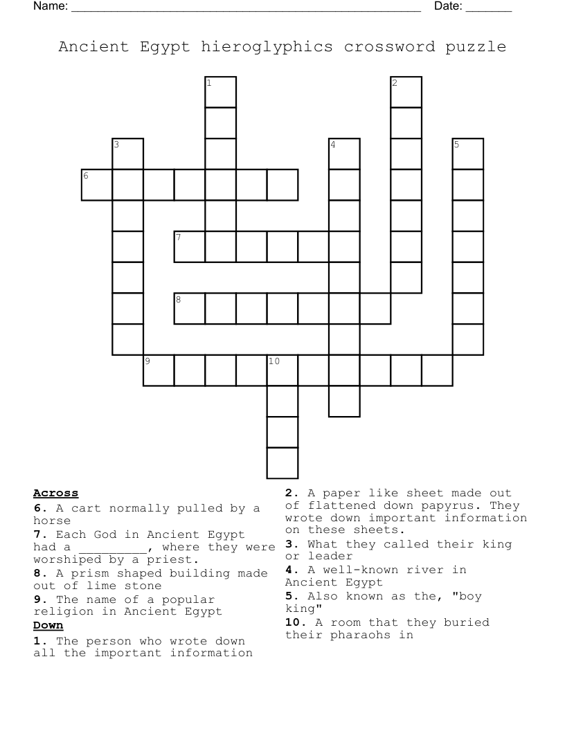 Ancient Egypt hieroglyphics crossword puzzle