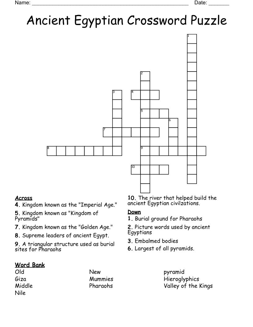 Ancient Egyptian Crossword Puzzle