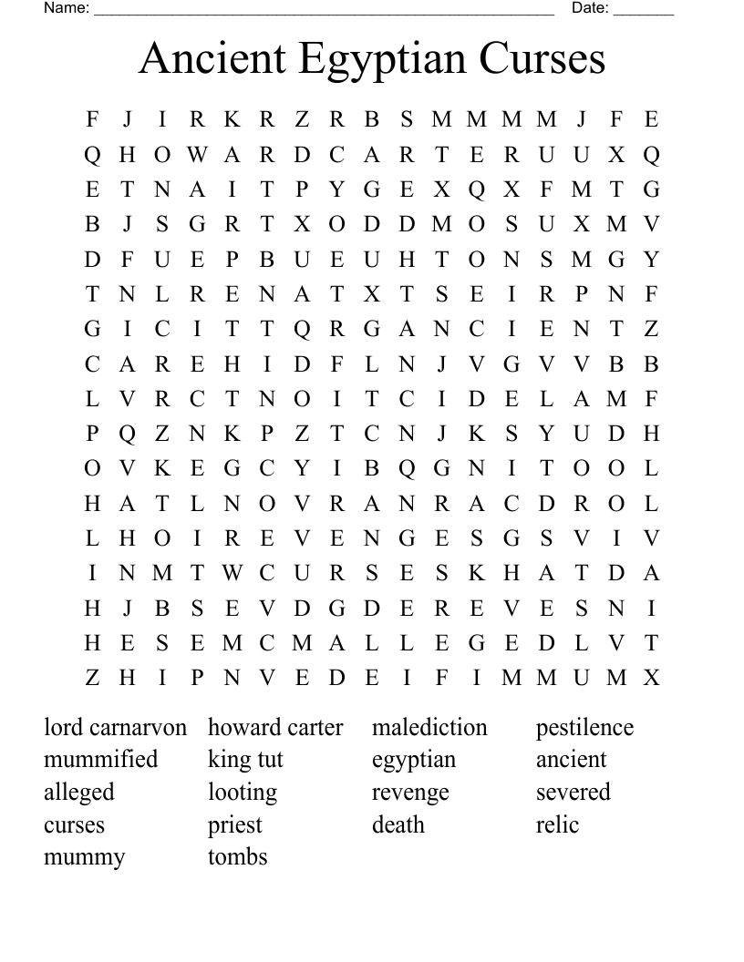 Ancient Egyptian Curses Word Search