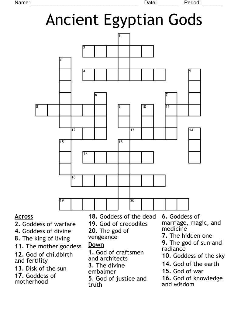 Ancient Egyptian Gods Crossword