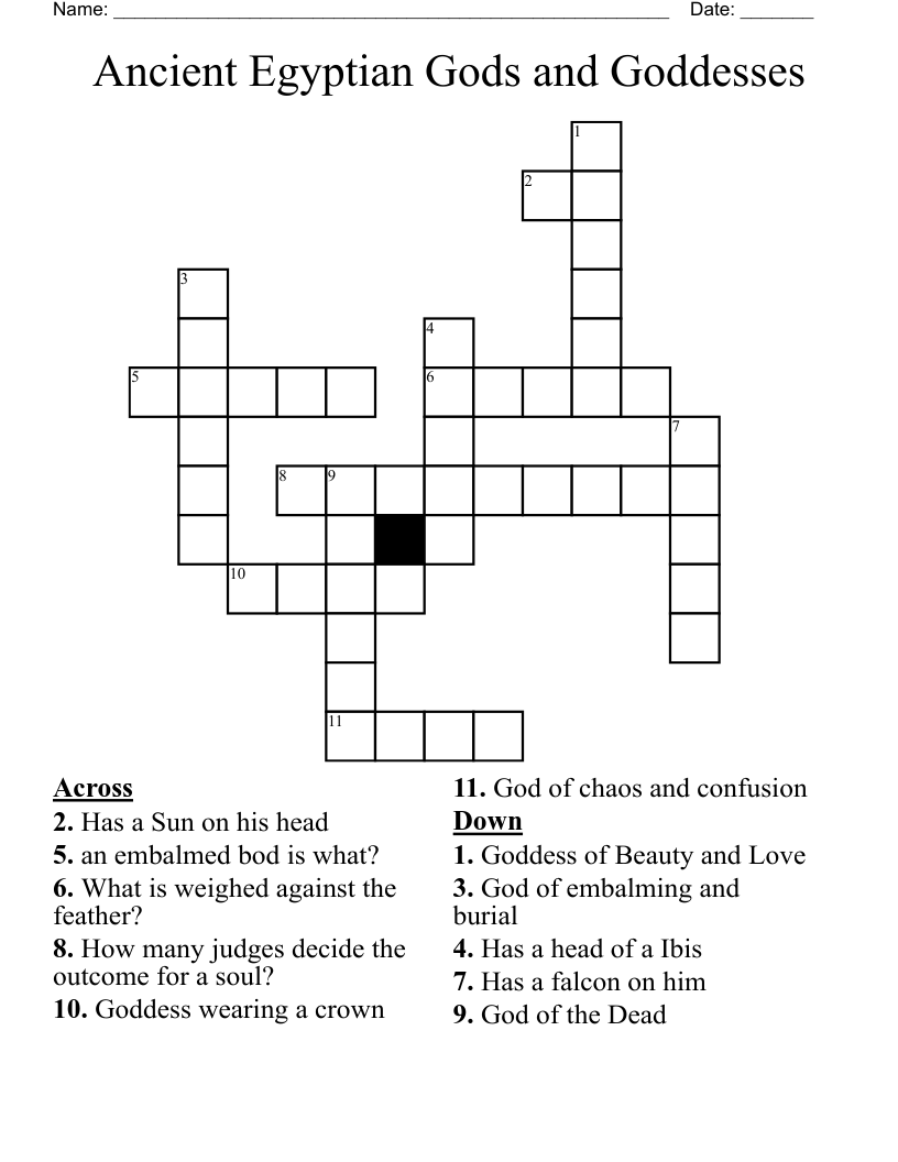 Ancient Egyptian Gods and Goddesses Crossword