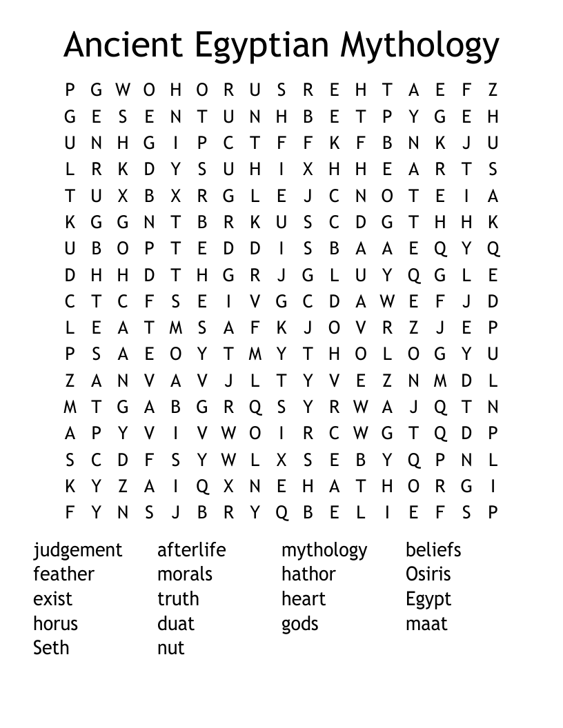 Ancient Egyptian Mythology  Word Search