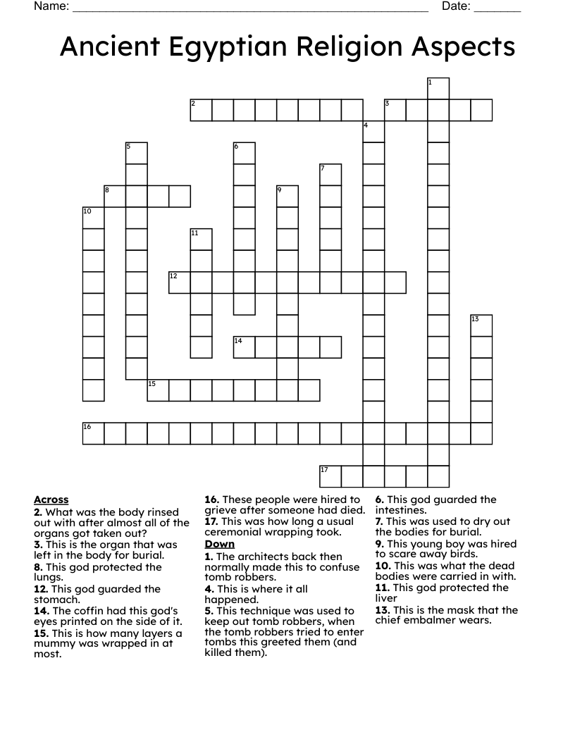 Ancient Egyptian Religion Aspects Crossword