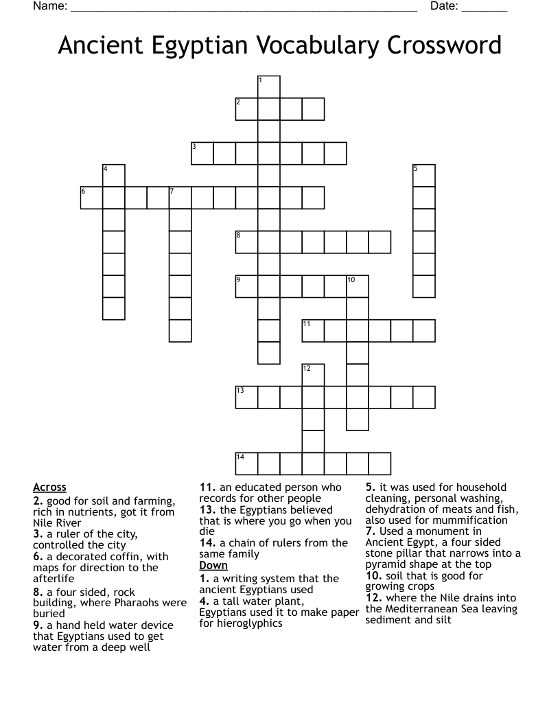 Ancient Egyptian Vocabulary Crossword