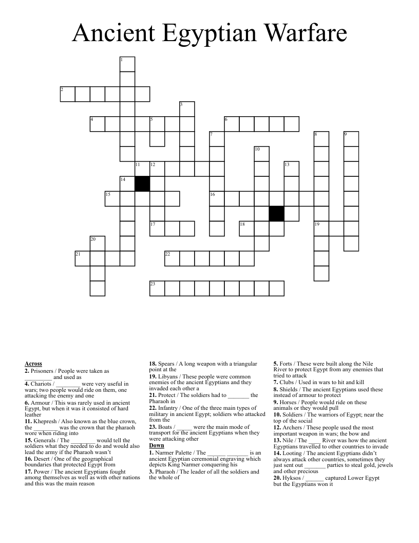 Ancient Egyptian Warfare Crossword