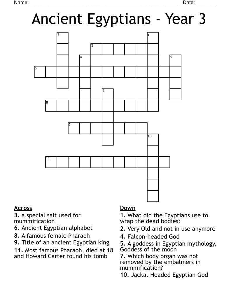 Ancient Egyptians - Year 3   Crossword