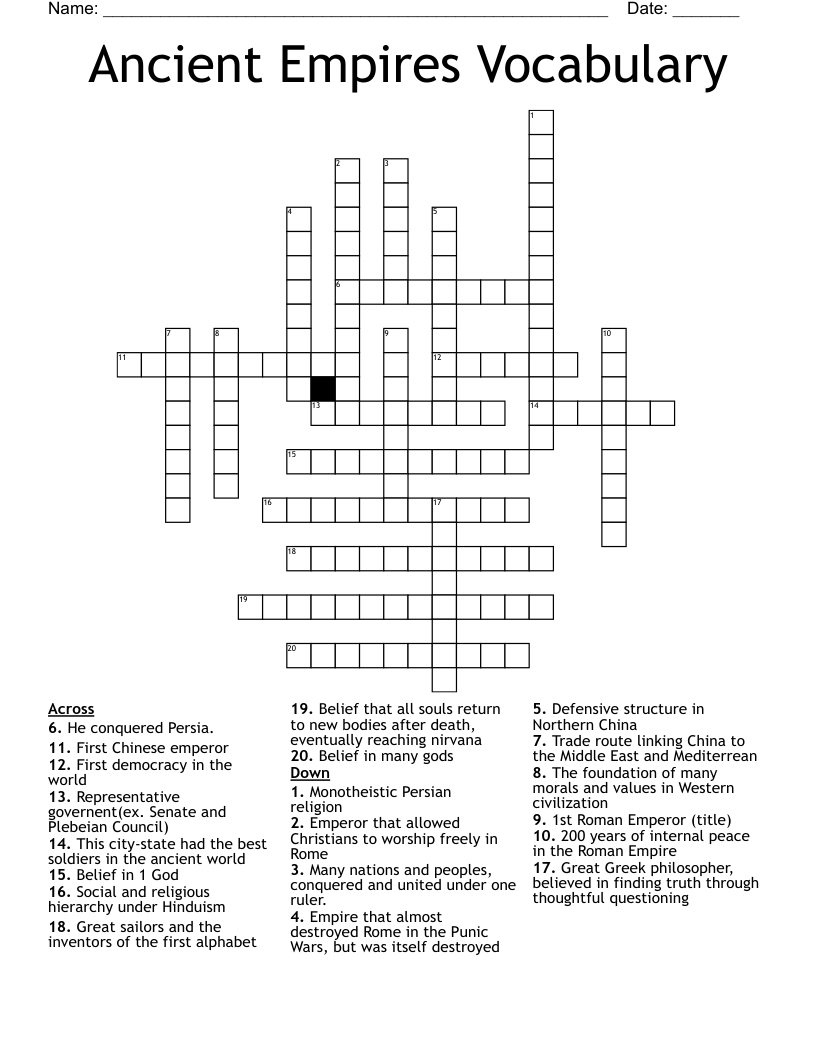 Ancient Empires Vocabulary Crossword