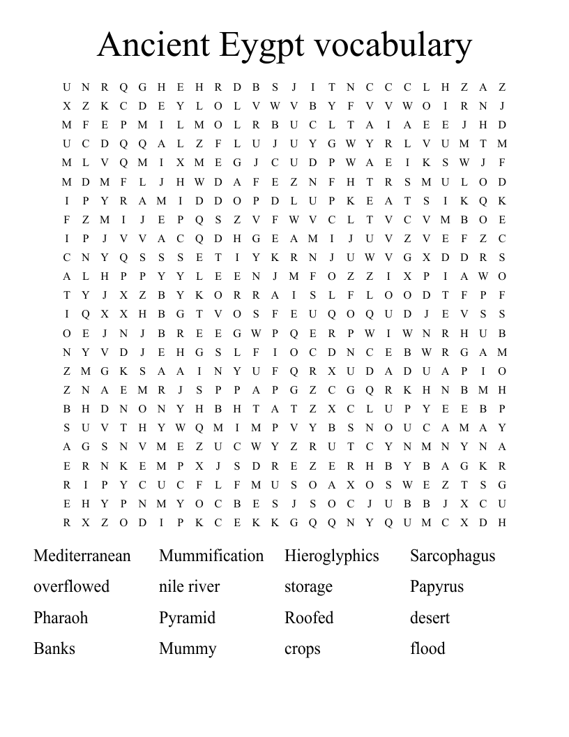 Ancient Eygpt vocabulary  Word Search