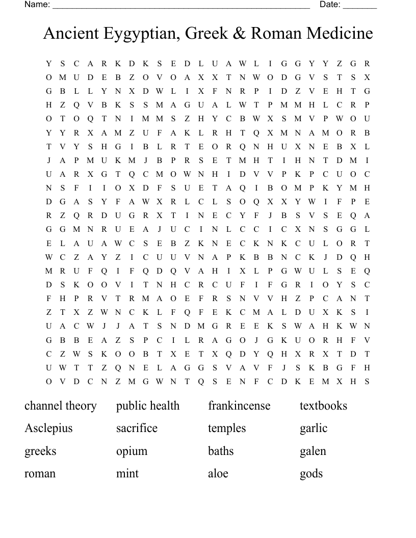 Ancient Eygyptian, Greek & Roman Medicine Word Search