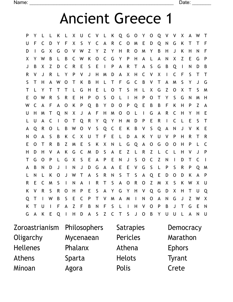 Ancient Greece 1 Word Search