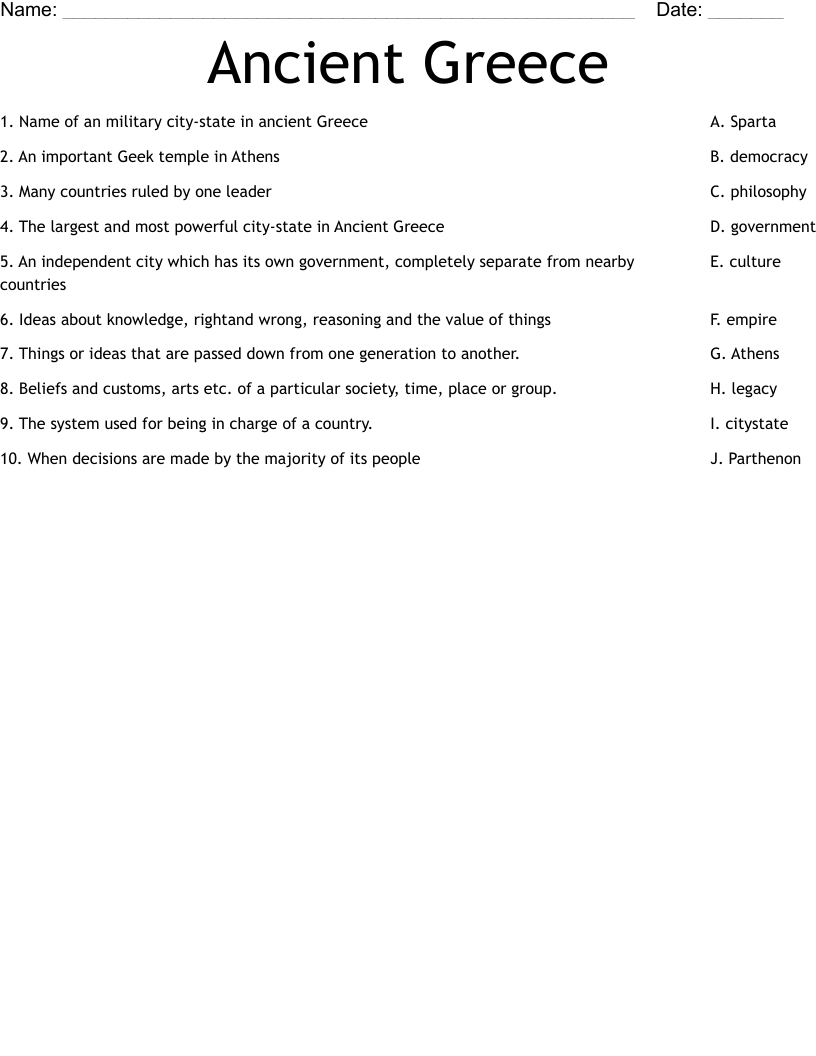 Ancient Greece Worksheet