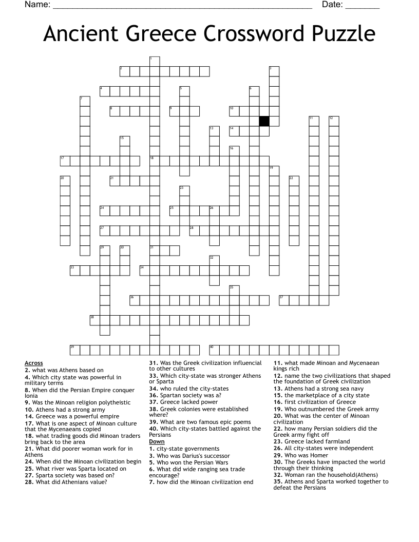Ancient Greece Crossword Puzzle