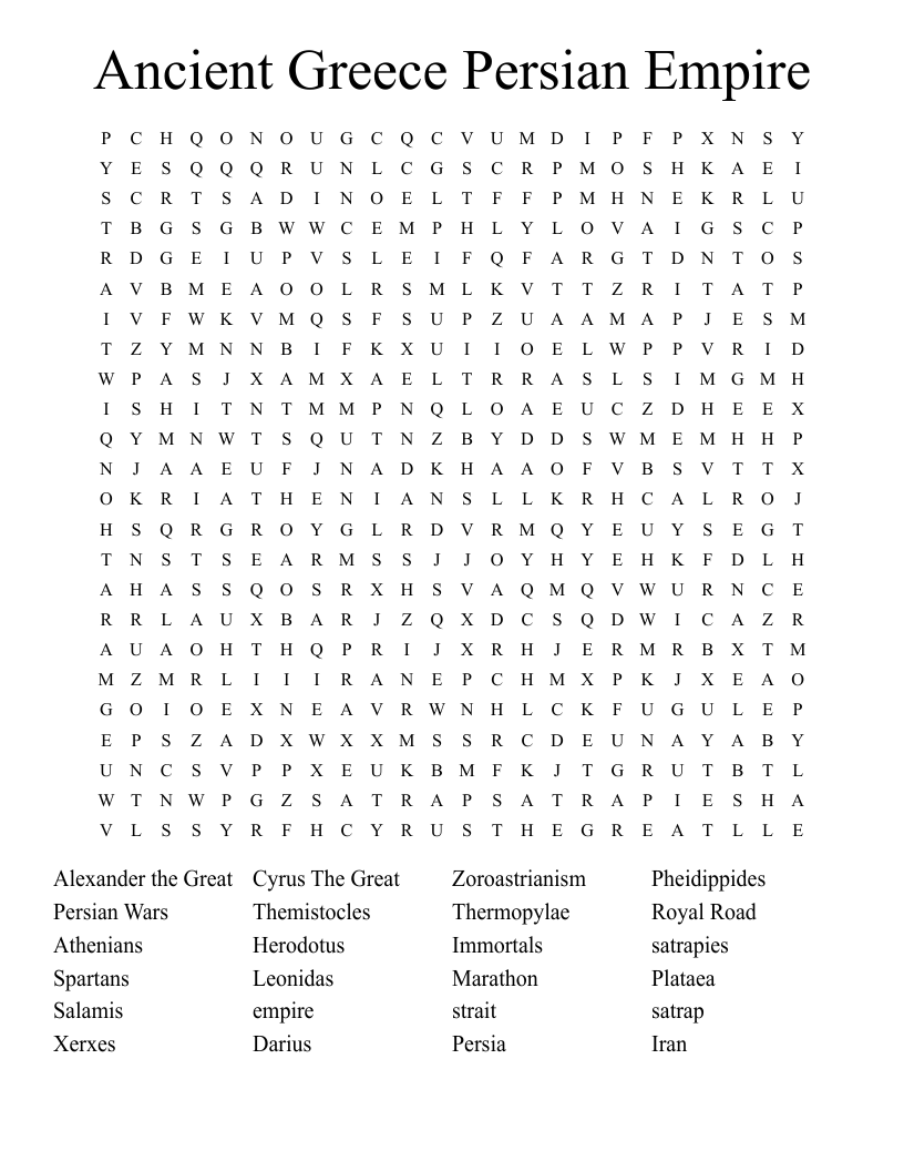 Ancient Greece Persian Empire Word Search
