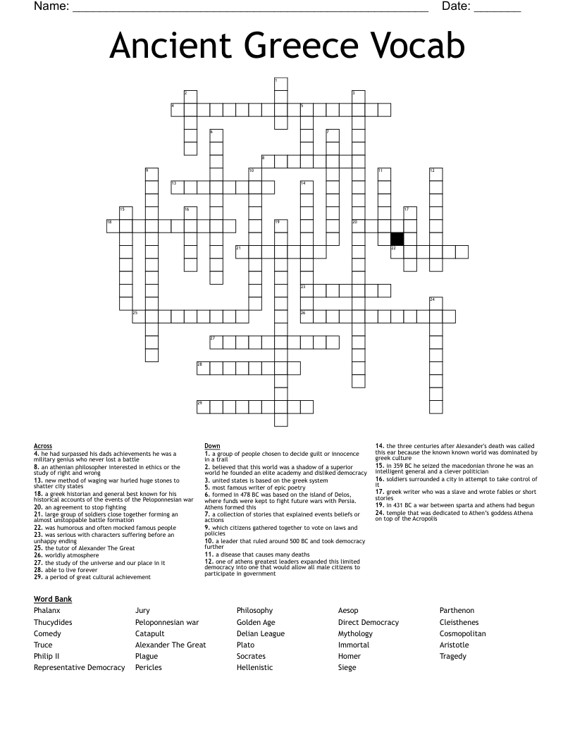 Ancient Greece Vocab Crossword