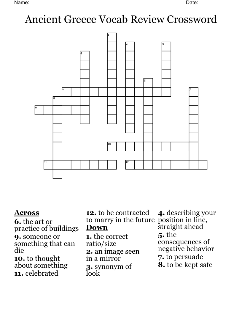 Ancient Greece Vocab Review Crossword