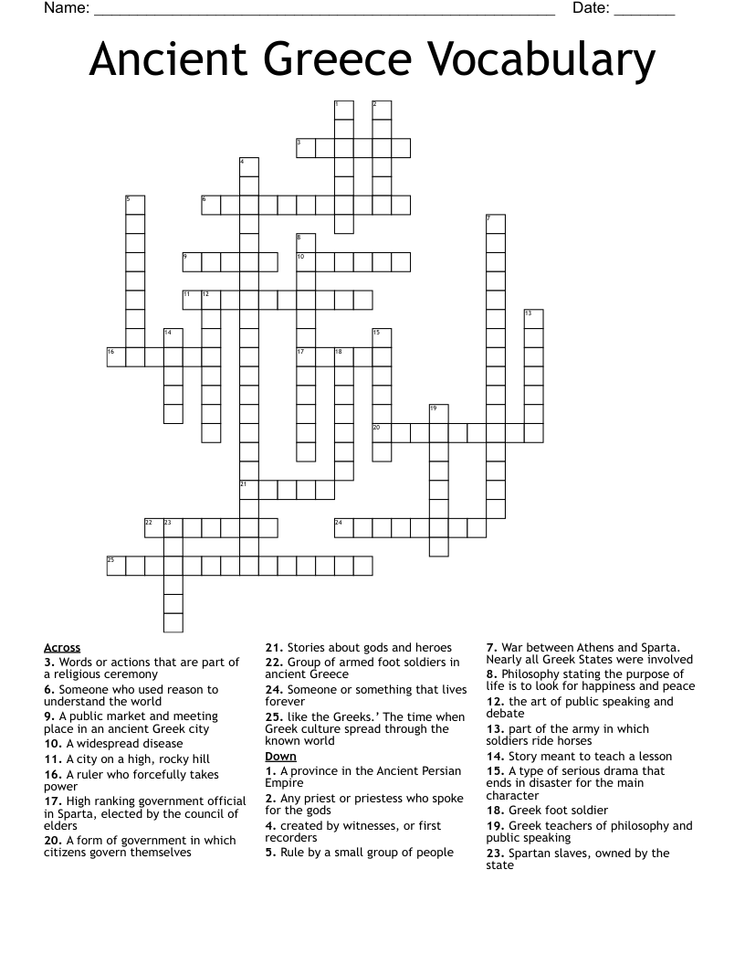 Ancient Greece Vocabulary Crossword
