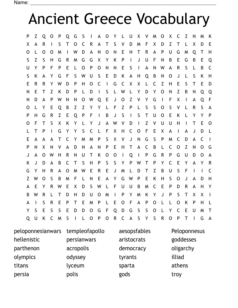 Ancient Greece Vocabulary Word Search