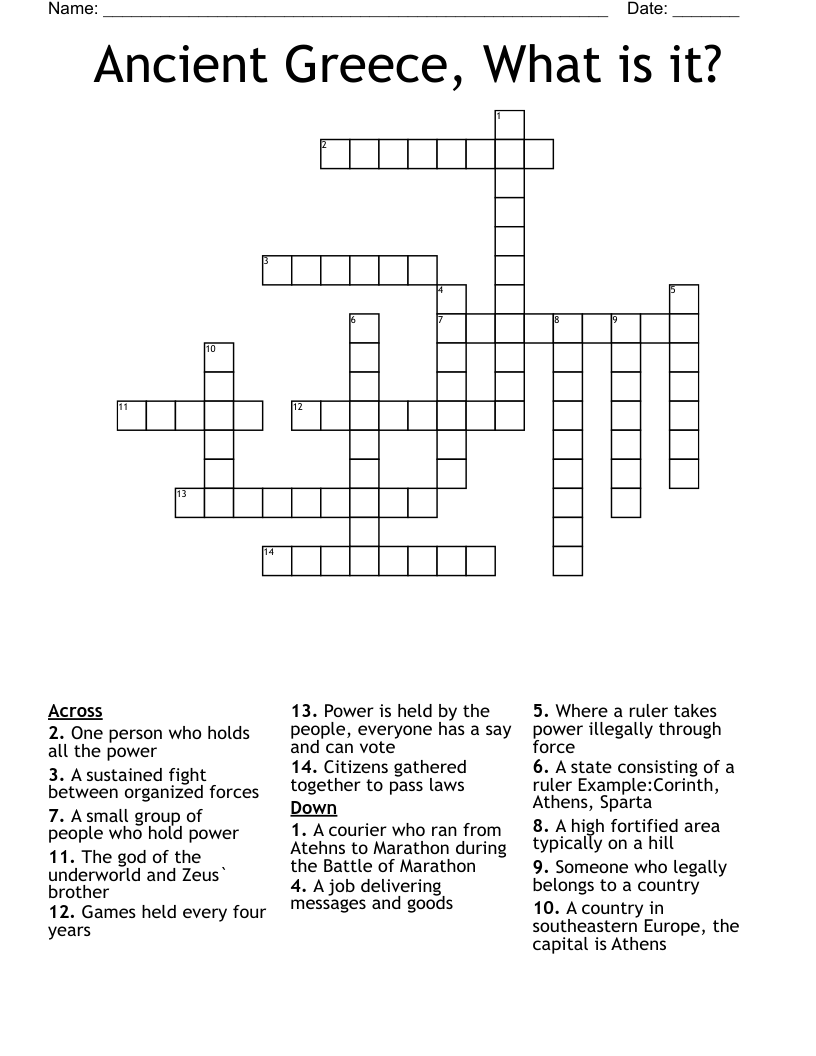 Ancient Greece, What is it? Crossword