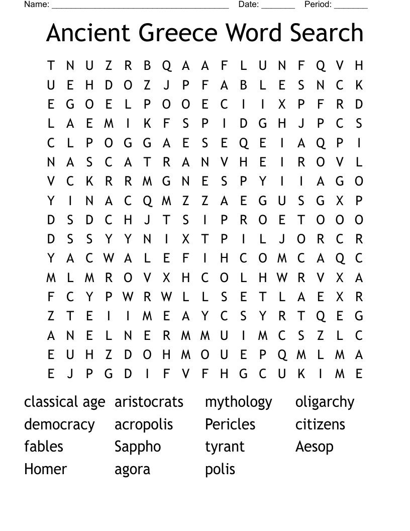 Ancient Greece Word Search 