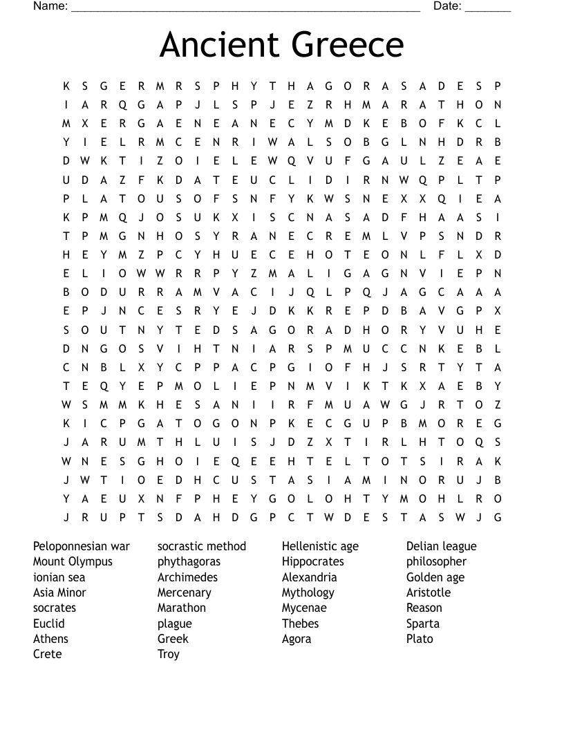 Ancient Greece  Word Search