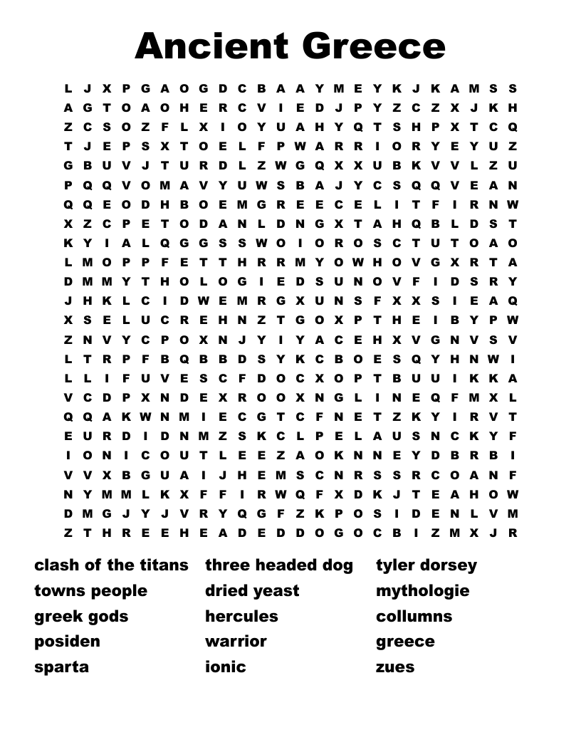Ancient Greece  Word Search