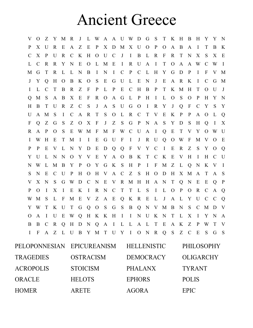 Ancient Greece  Word Search