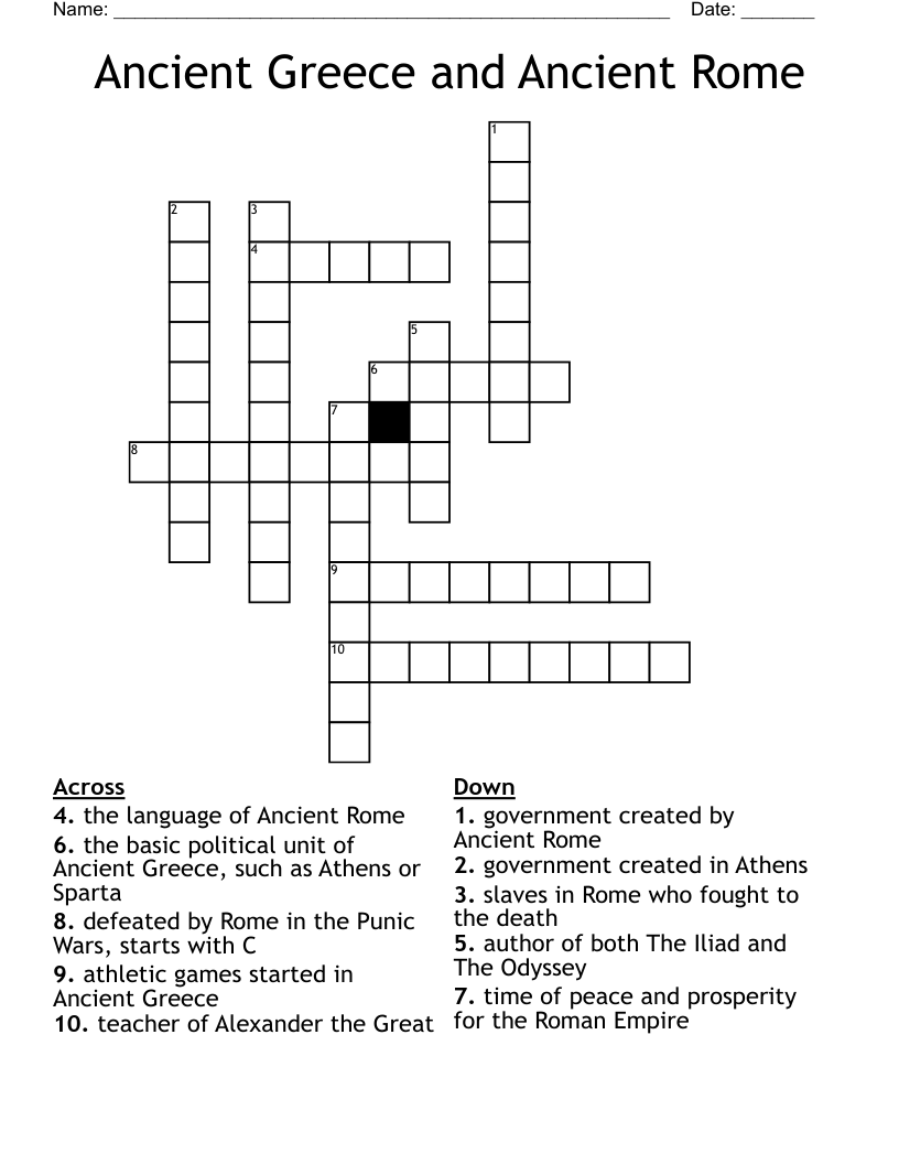 Ancient Greece and Ancient Rome Crossword