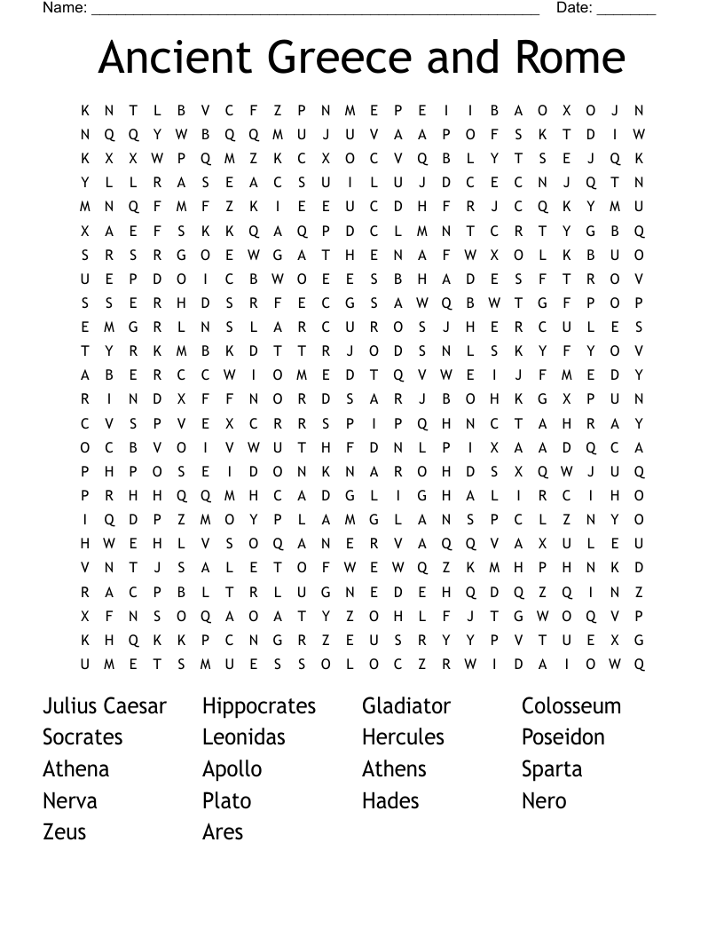 Ancient Greece and Rome  Word Search
