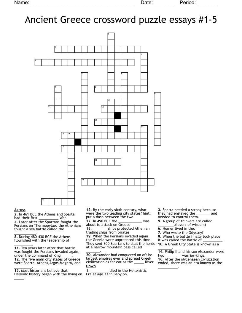 Ancient Greece crossword puzzle essays #1-5