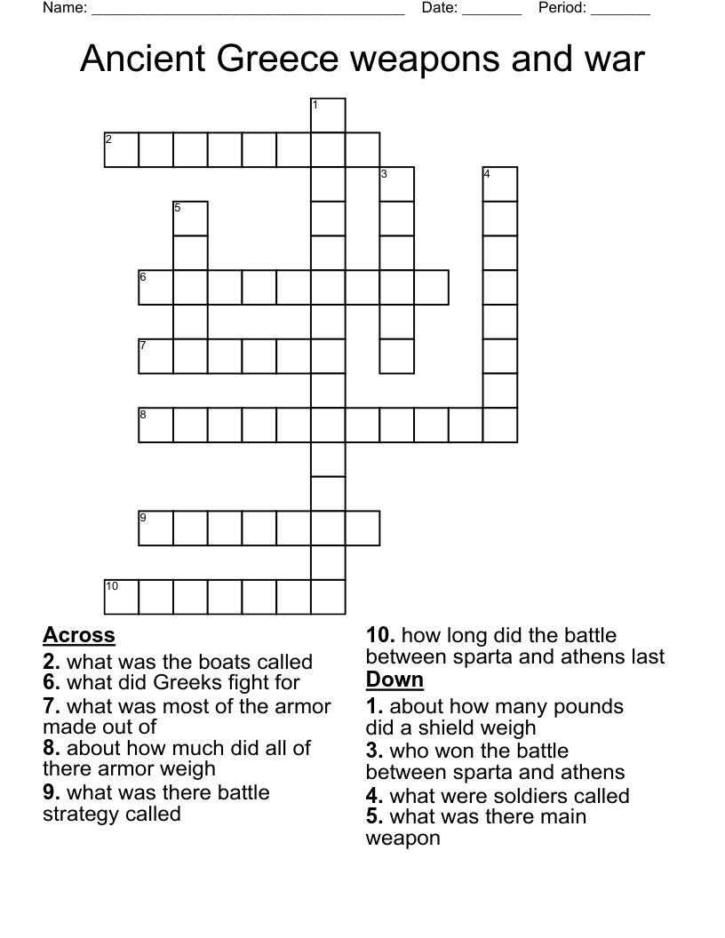 Ancient Greece weapons and war  Crossword