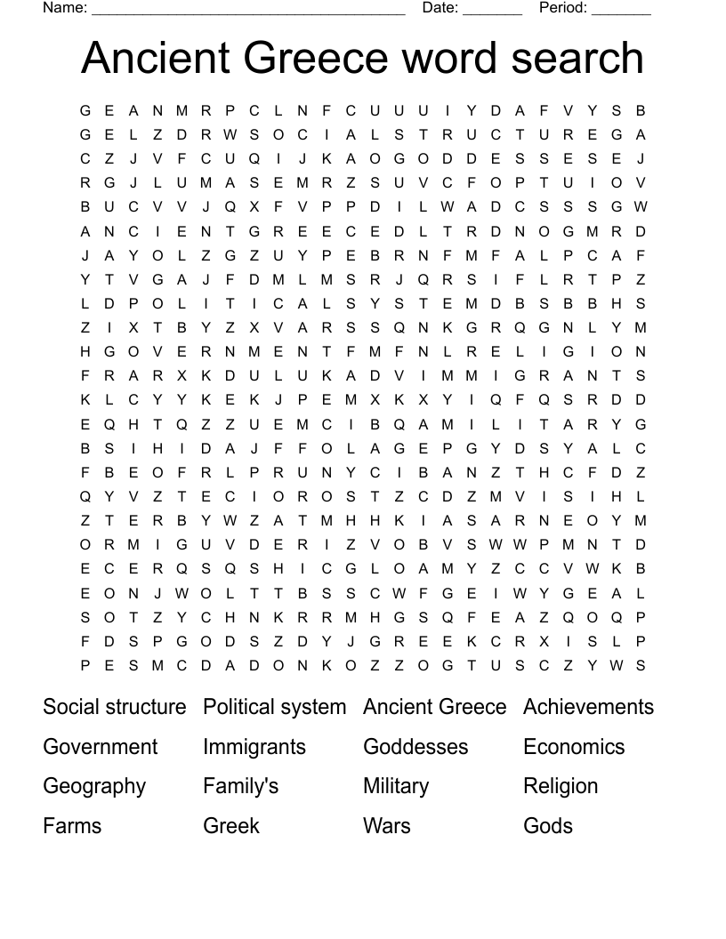 Ancient Greece word search 