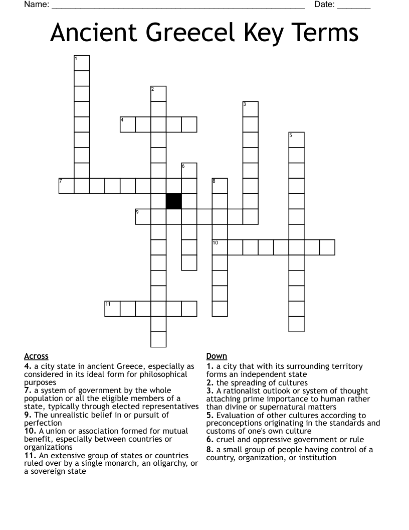 Ancient Greecel Key Terms Crossword