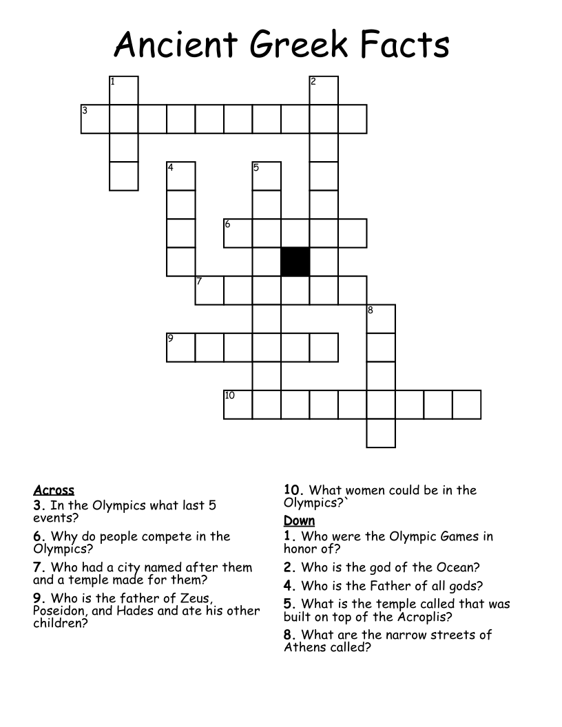 Ancient Greek Facts Crossword